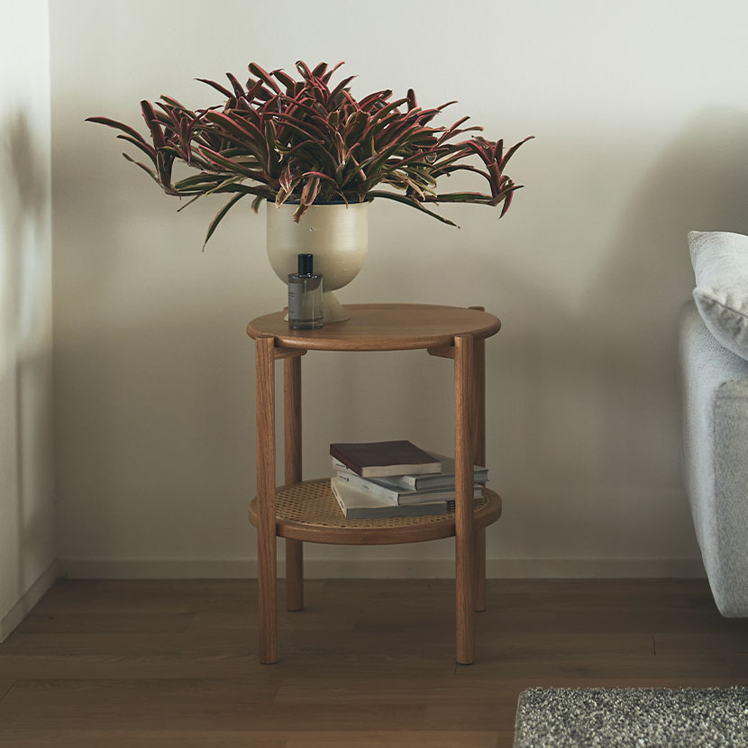 幅44cm 木製 サイドテーブル ロンド 天然木 オーク材 ウォールナット材