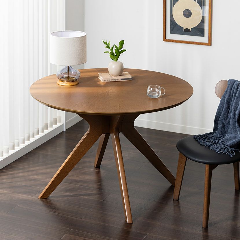 幅110cm 木製 ダイニングテーブル 円形 天然木 オーク 矢張り 丸