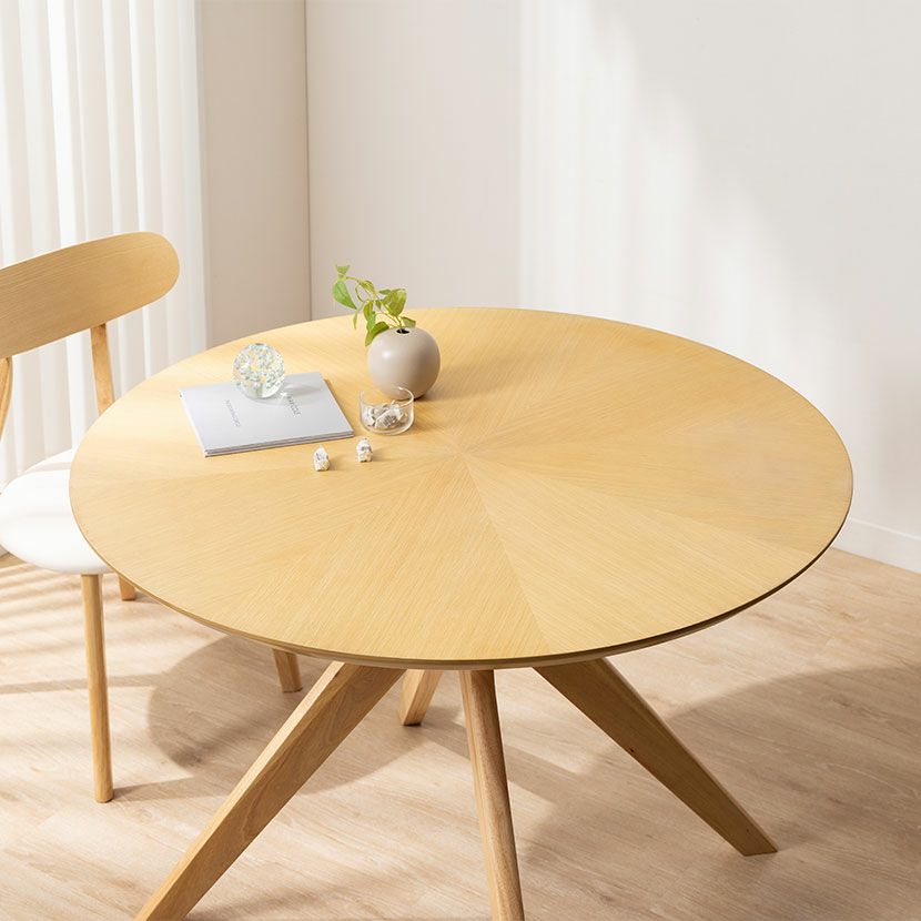 幅110cm 木製 ダイニングテーブル 円形 天然木 オーク 矢張り 丸