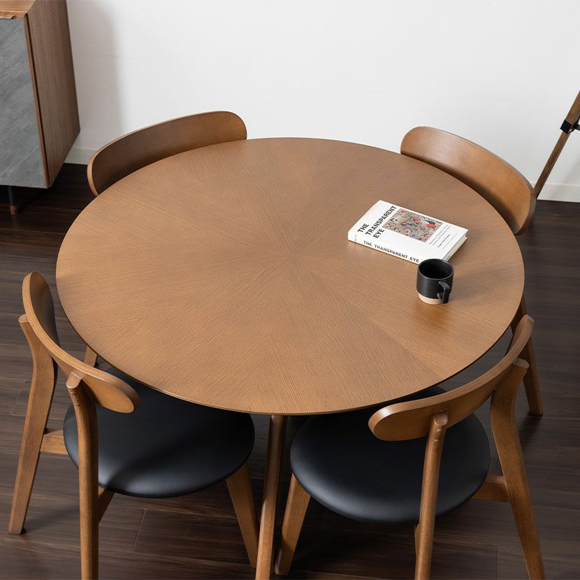 幅110cm 木製 ダイニングテーブル 円形 天然木 オーク 矢張り 丸